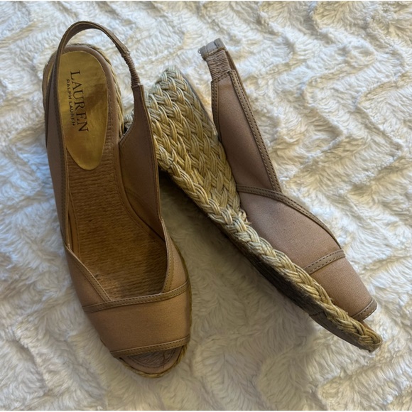 Lauren Ralph Lauren Women's Beige Catrin Peep Toe Espadrilles Size 9 - Picture 4 of 9